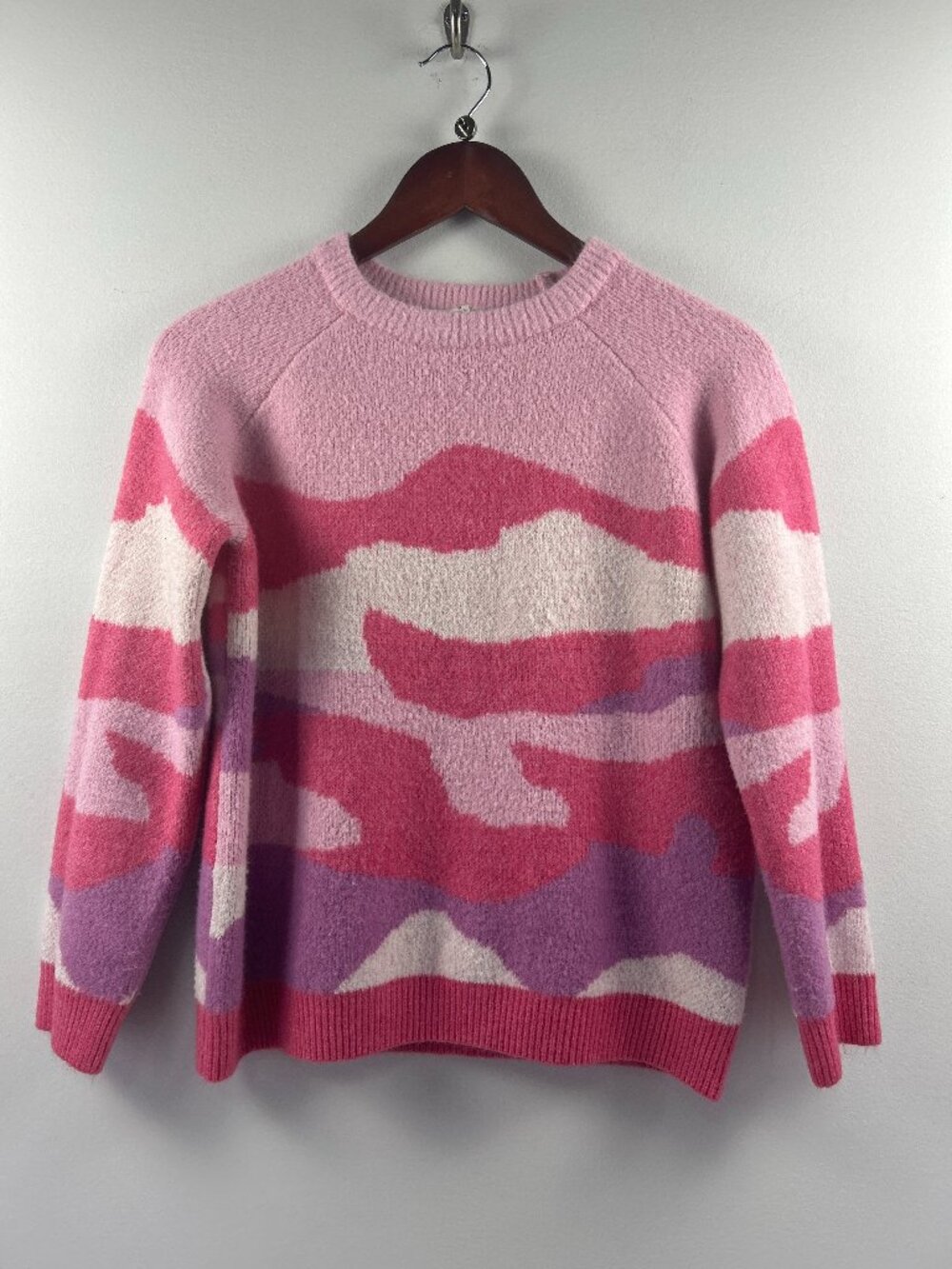 THML Pink Camo Print Sweater Size S Colorblock Knit